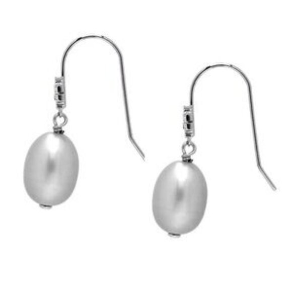 TORY BURCH ? Silver Gray Pearl Drop Logo Earrings - Picture 3 of 4